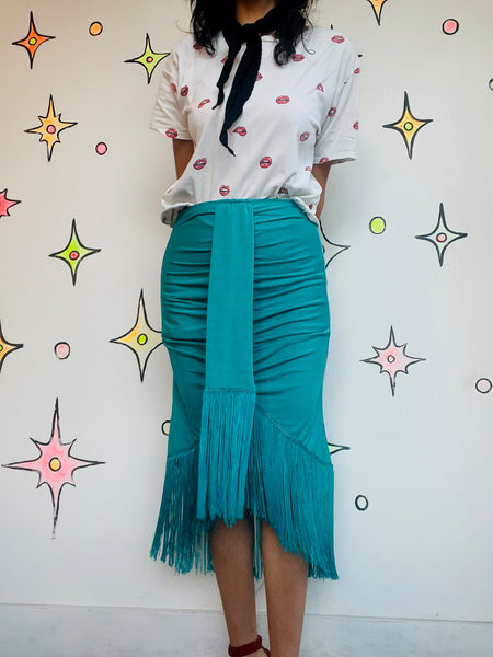 1920s Style Blue Fringe Skirt – Flapper Gatsby Party Western – Size M