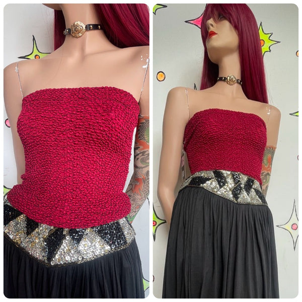 Vintage 90s does 70s Yellow Flower Power Stretchy Tube Top Emo Fairy Grunge | M