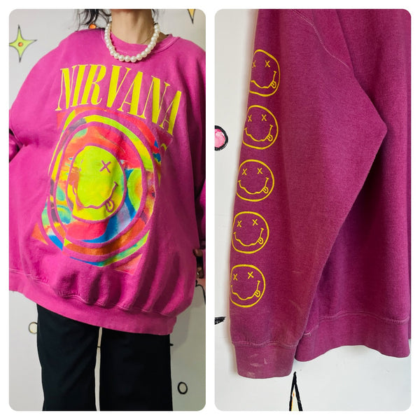 Vintage Y2K Pink Emo Grunge Fairy Oversized Nirvana Sweatshirt – L
