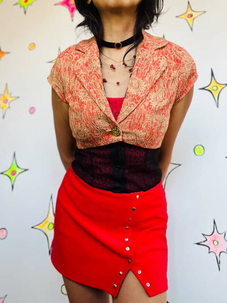 Vintage Y2K Brocade Fairy Grunge Victorian Pirate Paisley Boho Bolero Vest – S