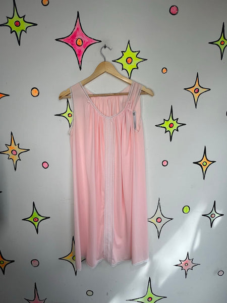 Vintage 50s 60s Pink Lace Nylon Slip Dress | Retro Babydoll Nightgown Lingerie L