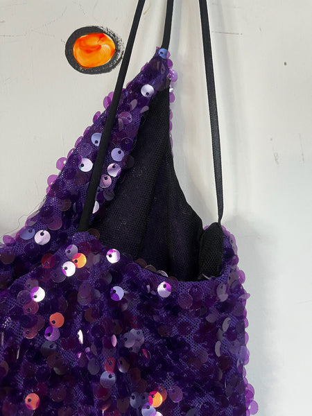 Y2K Metallic Sparkle Sequin Purple Mini Party Dress ' Christmas Disco NYE ' XS