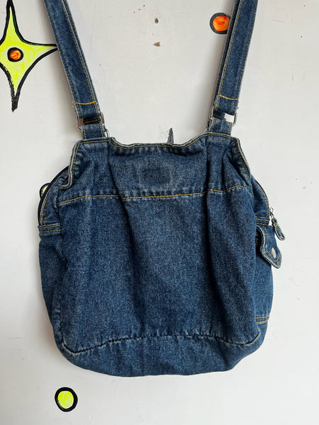 Vintage 80s Blue Denim Multi-Pocket Crossbody Bag – Fairy Grunge Boho Purse