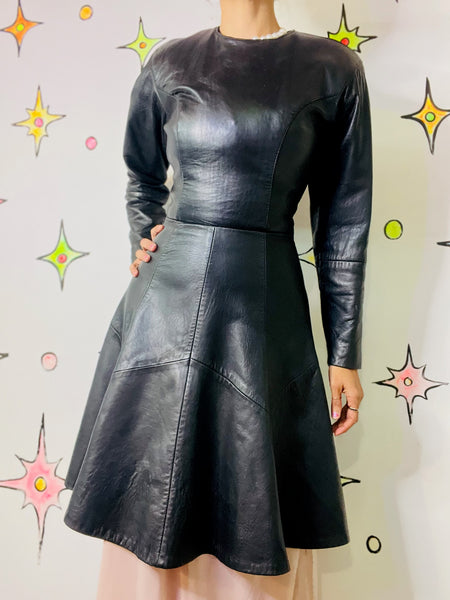Vintage 80s | Sexy Dominatrix Black Leather Dress Margaret Godfrey Bagatelle S