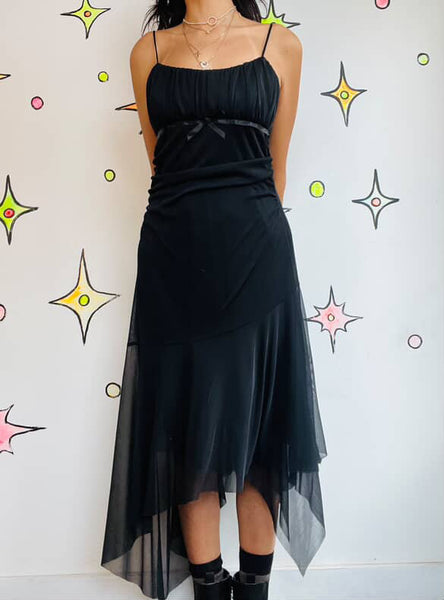 90s Y2K Black Fairy Grunge Mall Goth Babydoll Slip Dress Handkerchief Hem – 5/6