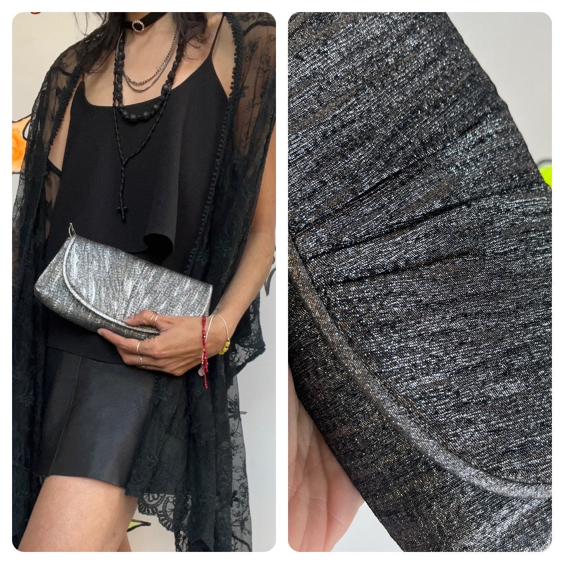 Vintage 70s 80s | Silver Metallic Envelope Clutch Handbag Purse Glam Disco