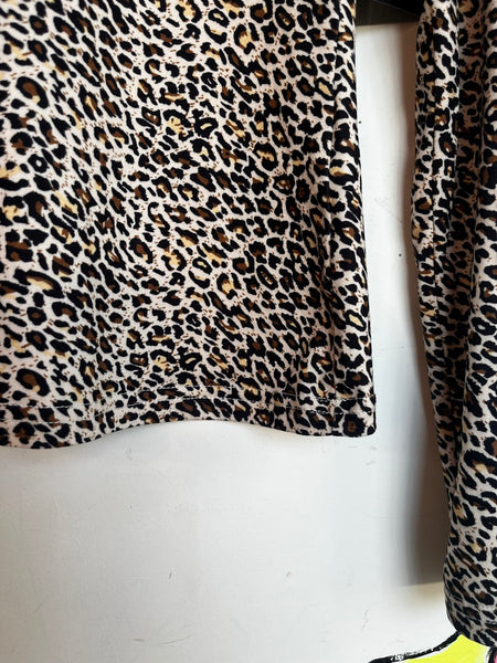 Vintage Leopard Print Turtleneck Top 90s Y2K Animal Print Goth Grunge M