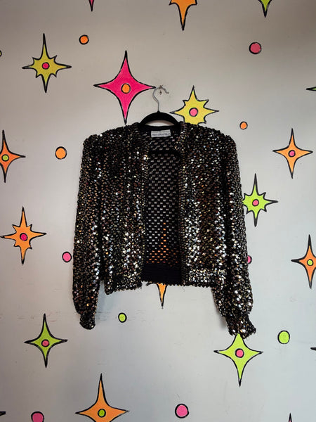 Vintage 70s Gold Silver Disco Bomber Jacket Metallic Retro Party Jacket | S M