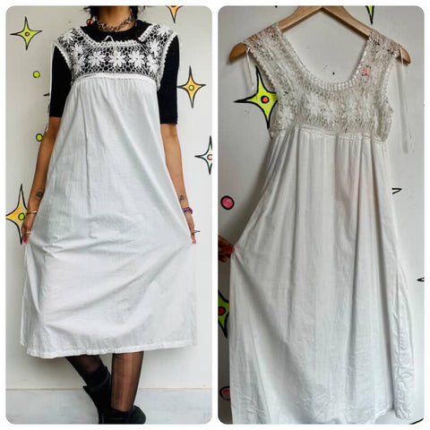 Antique Early 1900s Edwardian White Cotton Lace Slip Dress Chemise Corset Cover