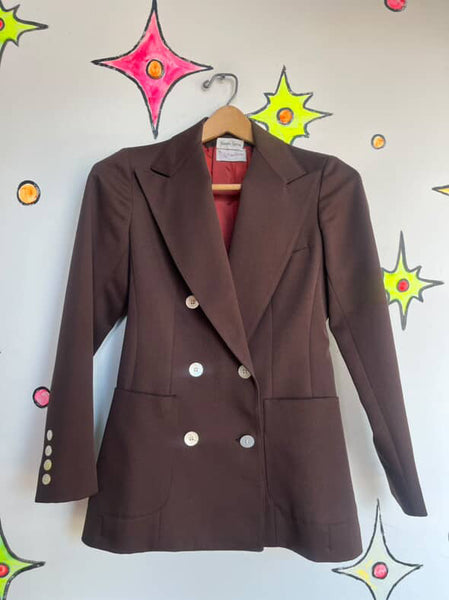 70s Evan Picone Neiman Marcus Chocolate Brown Blazer Big Collar Retro Jacket 0/2