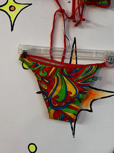 Vintage Retro 60s Style Groovy Rainbow MOD Psychedelic Bikini Swimsuit - Small