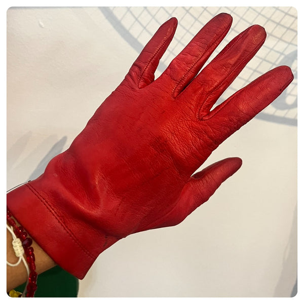 Red Leather 1950s Costume Gloves | Super Soft Kid Skin?