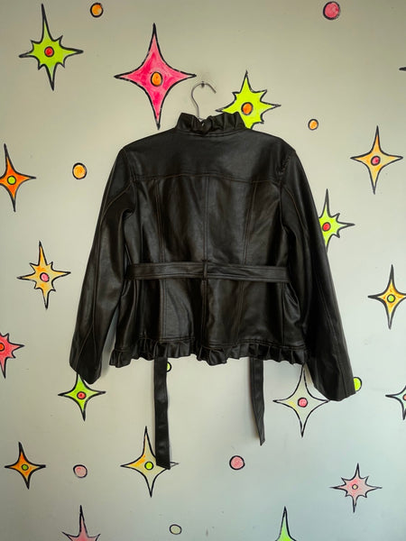 Y2K Babydoll Brown Vegan Leather Jacket – Fairy Grunge Moto Retro M/L