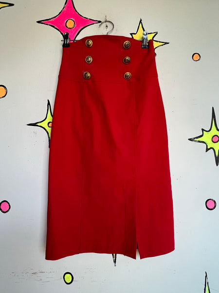 Y2K Red Pencil Skirt | Stretch Sailor Pin Up Secretary Office Siren Midi S
