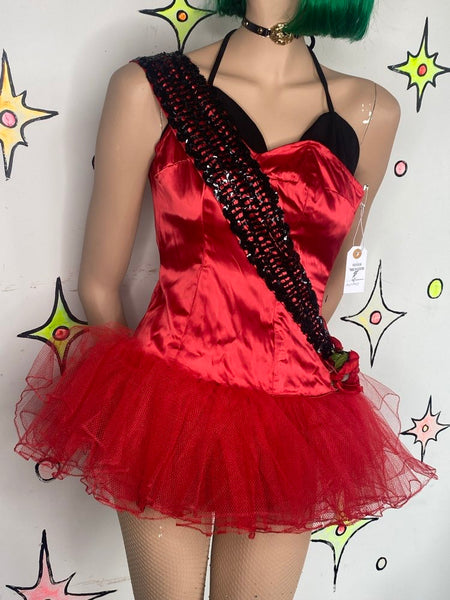 Red & Black Goth Ballet Costume Corset Crinoline Cosplay Dress XS/S