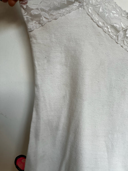 Vintage Y2K White Lace Trim Fairy Grunge Baby Doll Cami Top – Size L