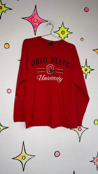 Ohio State University Red Long Sleeve Shirt Collegiate Academia Sporty Grunge - L