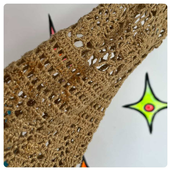 Vintage 90s Y2K Gold Crochet Fairy Grunge Boho Duster Robe Sweater – 14/16