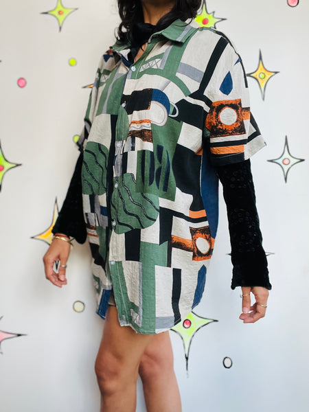 Vintage 80s 90s | Men’s Abstract Wearable Art Retro Party Shirt | 100% Cotton XL