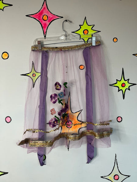 Vintage 50s Pastel Purple Sheer Apron | Gold Trim Embellished | Fairy Grunge