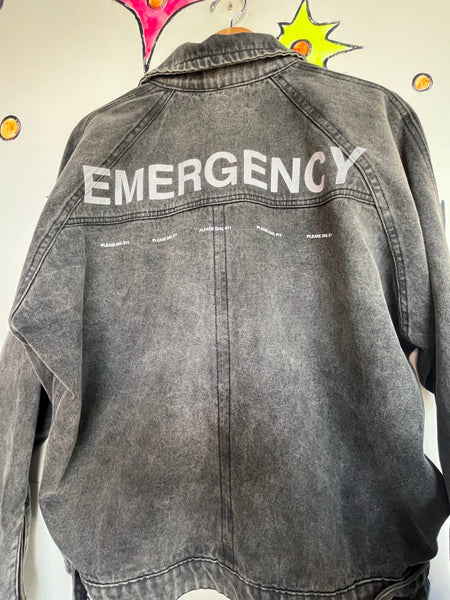 DVRK Black Denim 911 Emergency Jacket Goth Grunge Emo Streetwear | L