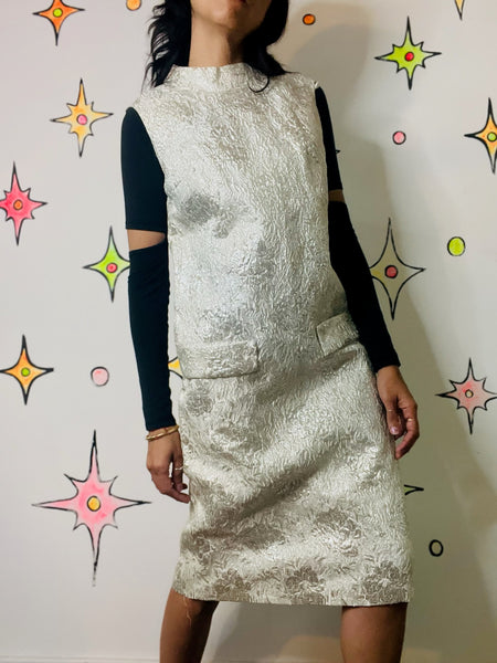 Vintage 60s White Metallic Wiggle Dress - Party Mini Cocktail Dress - NWT M/L