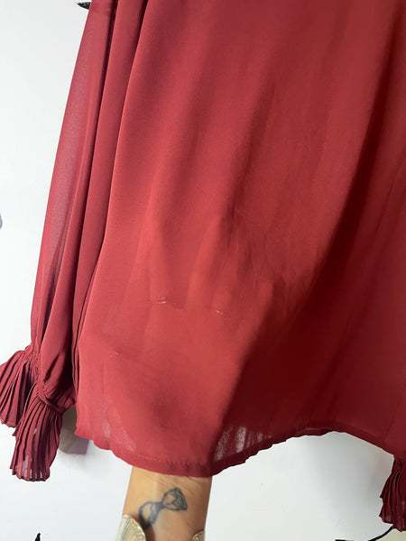 Vintage Y2K Burgundy Romantic Ruffled Victorian Revival Goth Secretary Blouse S