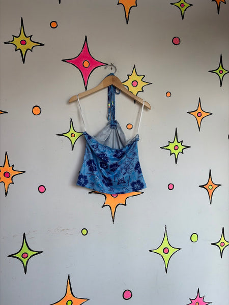 Y2K Tropical Halter Top | Hawaiian Floral Resort McBling Summer Crop Top S