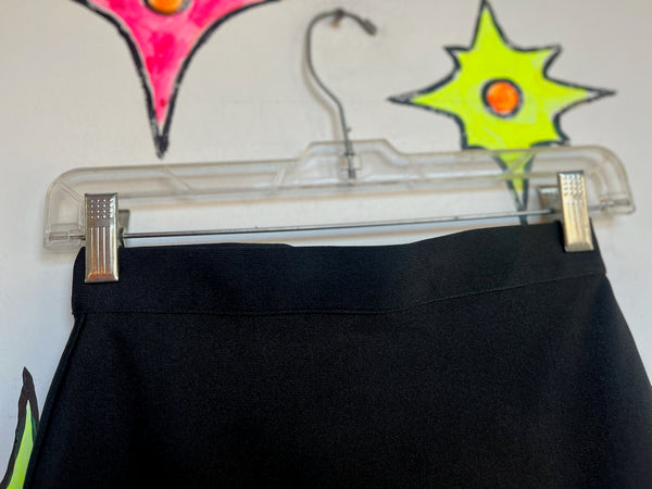 Vintage Y2K Black Mini Skirt Bodycon A-Line Clubwear w Slit Stretchy Sexy Goth S