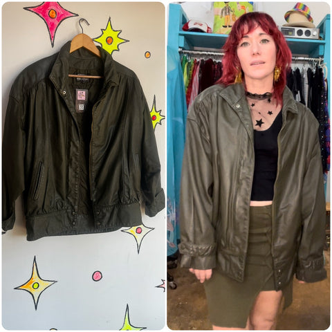 Vintage 80s | Olive Buttery Soft Leather Grunge Motorcycle Bomber Jacket | M