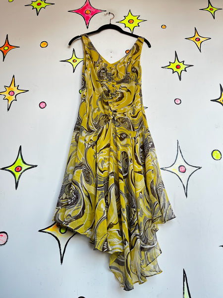 Vintage Y2K BCBG Silk Sheer Fairy Grunge Slip Dress Asymmetrical Boho Sz 4