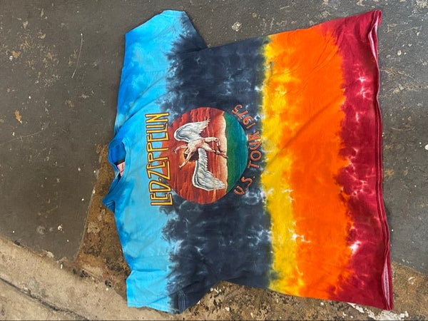 Vintage Led Zeppelin Tie Dye Concert Tee | 90s Boho Grunge Band T-Shirt XL+