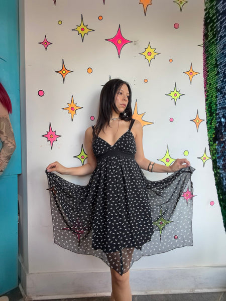 Y2K Butterfly Babydoll Whimsy Goth Fairy Grunge Coquette Sheer Mini Dress S