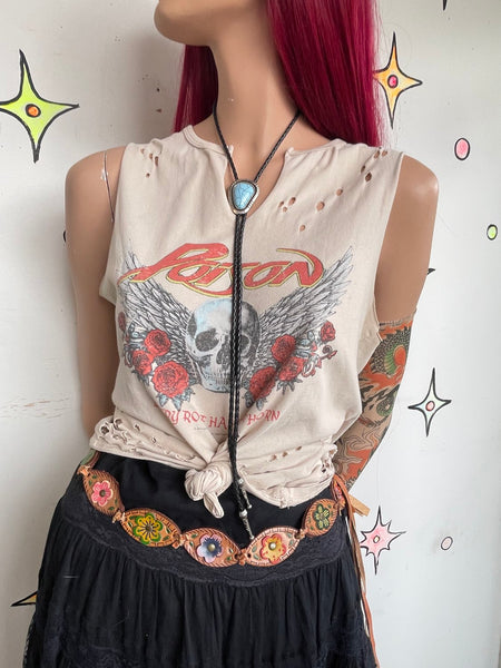 Boho Fairy Grunge Western Fringe Leather Belt Rainbow Concho