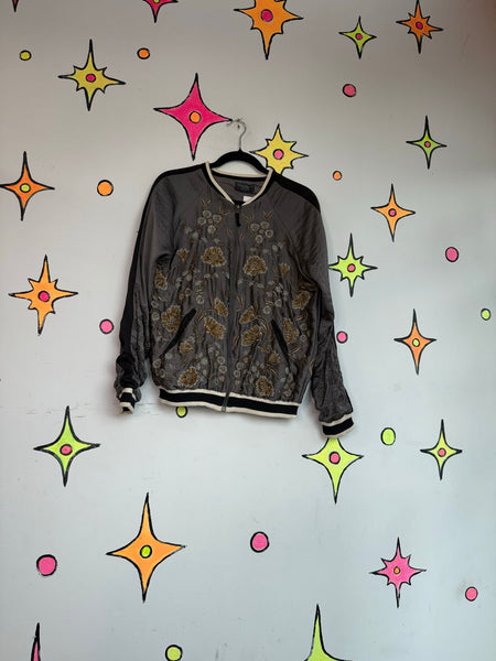 Embroidered Bomber Jacket Japanese Souvenir Jacket Y2K Glam Satin Sukajan S