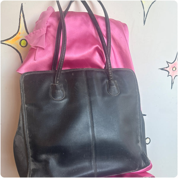 Vintage Large Coach Black Leather Tote – Classic Designer Shoulder Bag – Rare