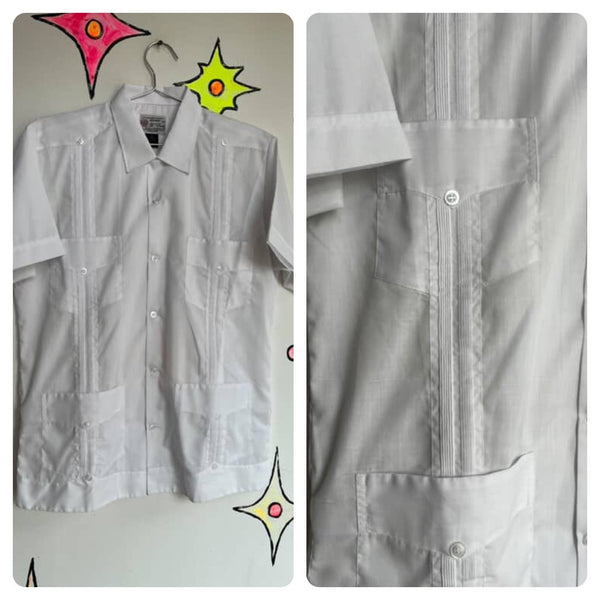 Vintage | White Men's Guayabera Haband Embroidered Shirt | Size 38