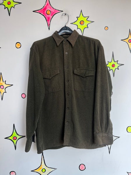 Vintage Military Green Soft Grunge Shirt Jacket Oversized Army Streetwear - M