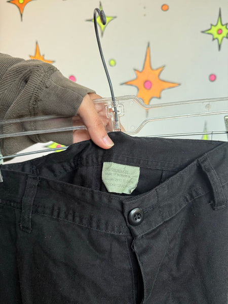 Y2K Black Cargo Pants Grunge Skater Utility Trousers Low Rise Indie Sleaze Baggy L