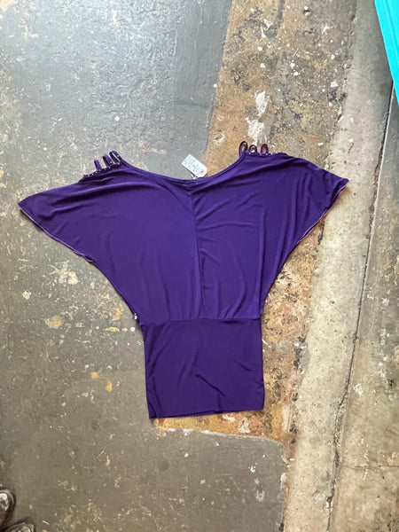 Purple Y2K Off The Shoulder Top Indie Sleaze Glam Stretchy Tunic Top XL