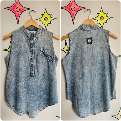 Vintage 80s 90s | Denim Top Acid Wash Tank Top | Size 3