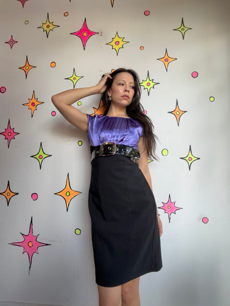 90s Y2K Purple Black Preppy Dress | Mall Goth Dark Academia Office Siren