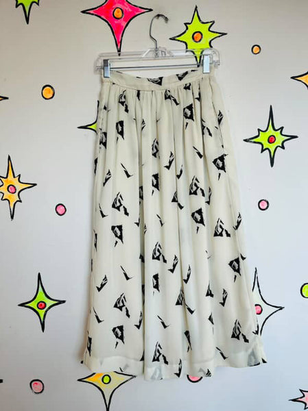 Vintage 70s/80s Boho Grunge Abstract Print Midi Skirt with Pockets – Small