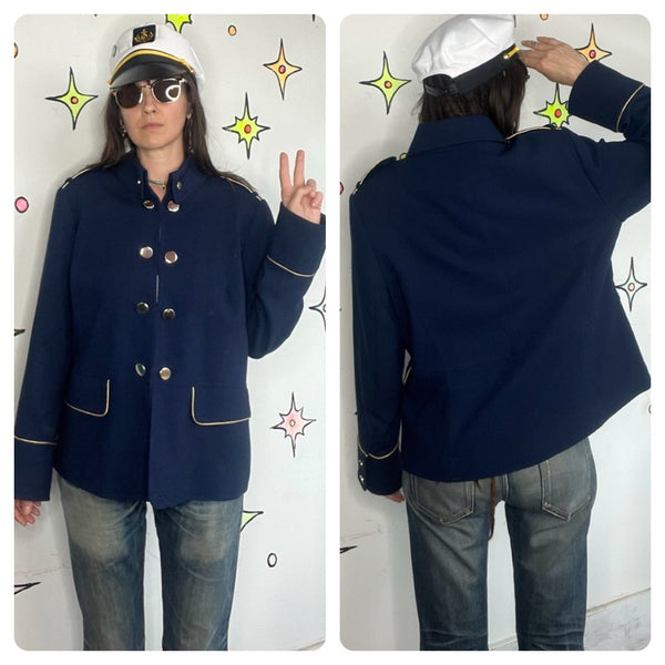 Navy and Gold Military Jacket Boho Grunge Nautical Style XL+