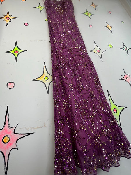 Vintage Y2K Glitter Glam Adrianna Papell Silk Fully Beaded Goddess Formal Gown 4