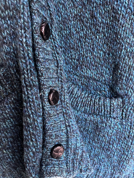 Blue 1950s Wool Cardigan | University Row by Revere 100% Shetland Vintage Knit L