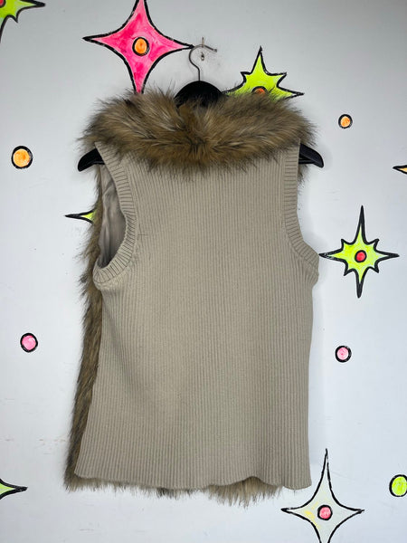 Y2K Vegan Fur Boho Vest Glam Grunge Statement Festival Layering Piece - Size M