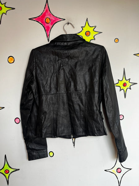 Vintage 90s Y2K Black Leather Grunge Racing Jacket - Wilson's Leather - Small