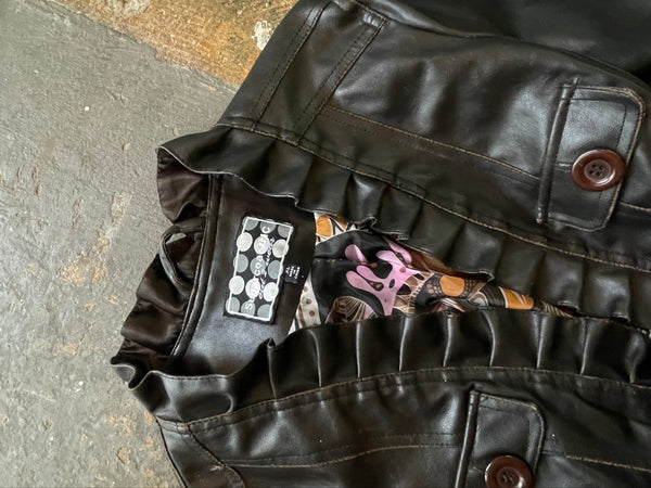 Y2K Babydoll Brown Vegan Leather Jacket – Fairy Grunge Moto Retro M/L