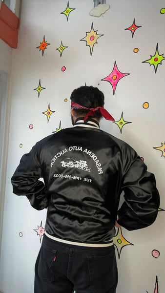 Vintage "Henry" Embroidered Black Grunge Bomber Jacket Nylon Trucker Style USA M